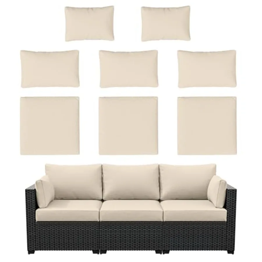 

Чехлы для уличных подушек (8 шт.), водонепроницаемые, на молнии, для 3-местного уличного дивана из ротанга