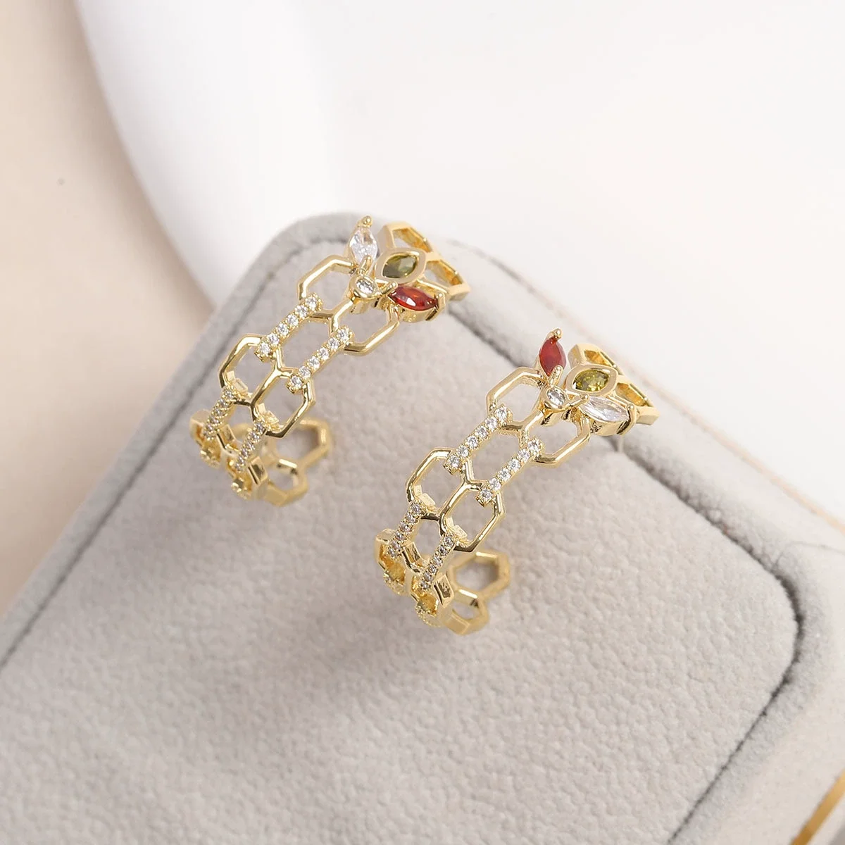 925 Silver Needle Multicolor Gemstone Honeycomb Hoop Earrings, Sparkling Statement Jewelry for Daily Wear, Ideal Gift for Women