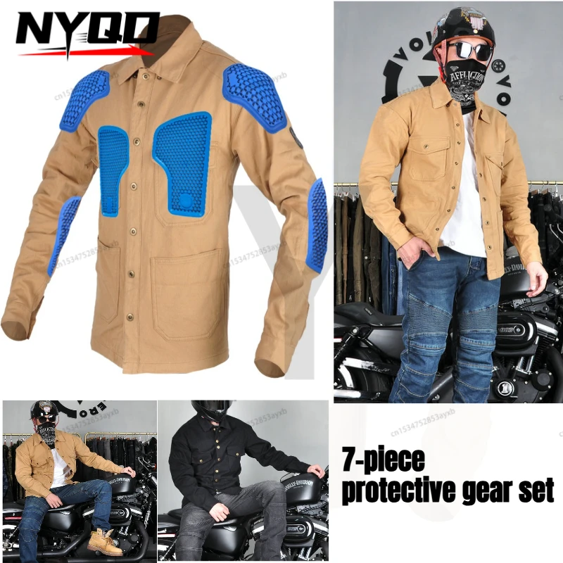 

VOLERO Retro Motorcycle Shirt Four Seasons Windproof Anti Fall Motorcycles Jacket Riding Protective Equip