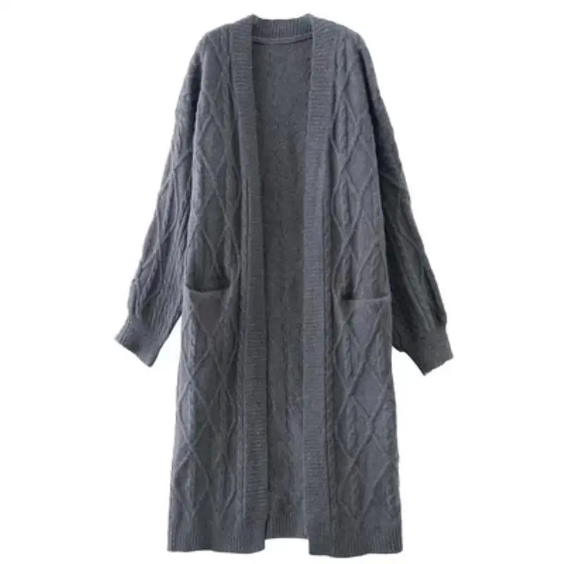 

Women Cable Knitted Cardigan Sweaters Solid Long Jumpers Pocket V Neck Long Sleeves Thick Loose Fit Casual 2025 Autumn Winter