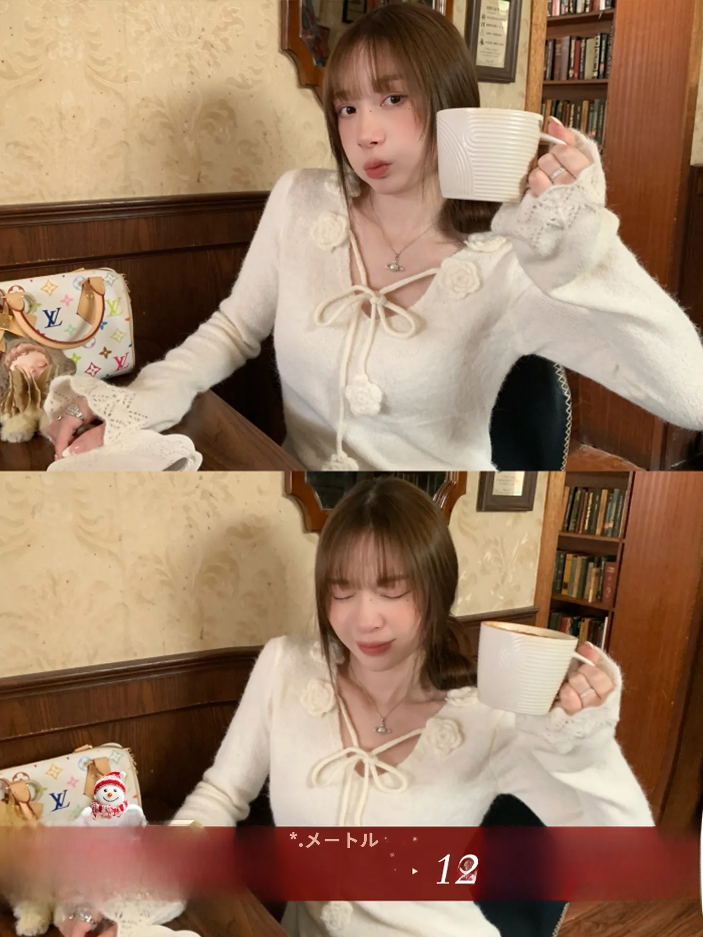 

Корейский свитер с V-образным вырезом для женщин, осенне-зимний вязаный топ с цветочным узором, декорированный поясом, повседневный прямой крой, длинный рукав