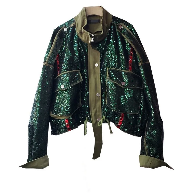 Europäische und amerikanische Modemarke 2025, neue Schwerindustrie-Paillettenjacke, Damentasche, kurze Jacke, Persönlichkeit