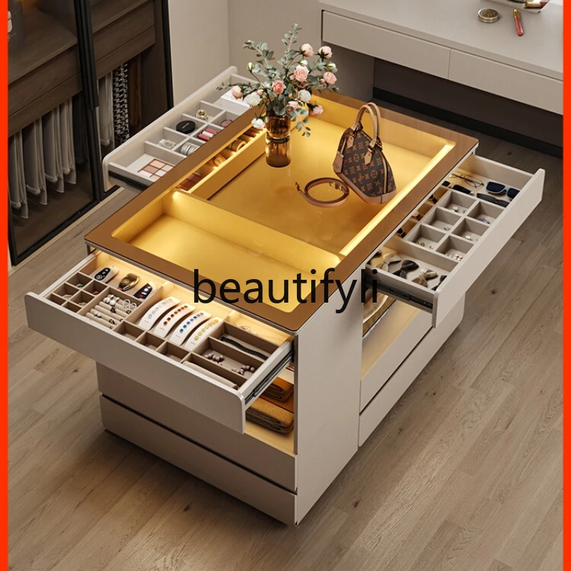 

Cloakroom Island Cabinet Natural Wood Style Home Storage Chest Jewelry Organizer Glass Display Cabinet