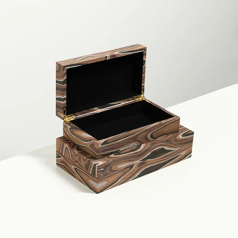 Wood Grain Jewelry Box Rectangular Storage Box Abstract Art Jewelry Plate Desktop Storage Container Home Decoration Accessories