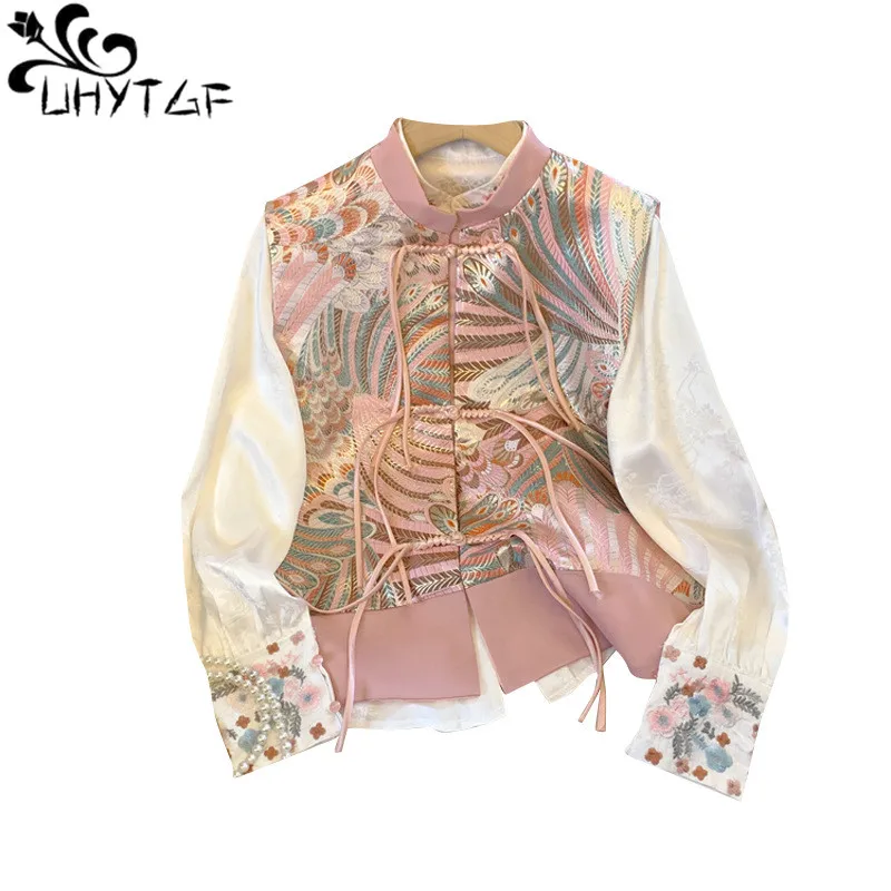 

2024 Chinese Style Women's Embroidered Patchwork Vest Cheongsam Collar Buckle Lady Waistcoat Sleeveless Jacquard Vest Coat 2967