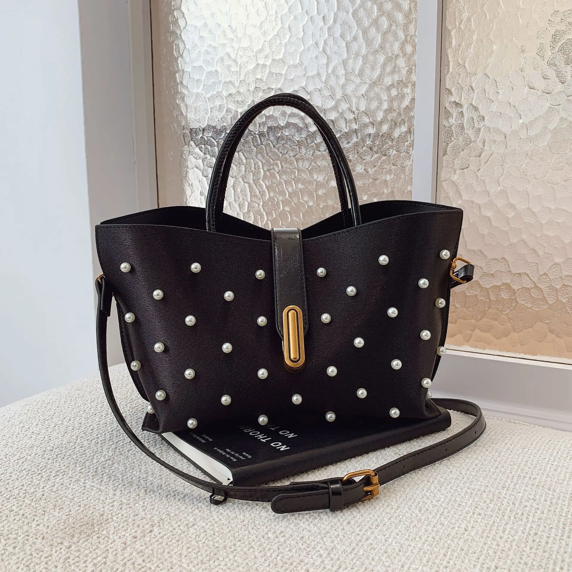 ريترو موضة جديدة لؤلؤة المرأة حقيبة ركاب الاتجاه حمل حقيبة جو بسيط حقيبة كتف قسط حقيبة سعة كبيرة #1