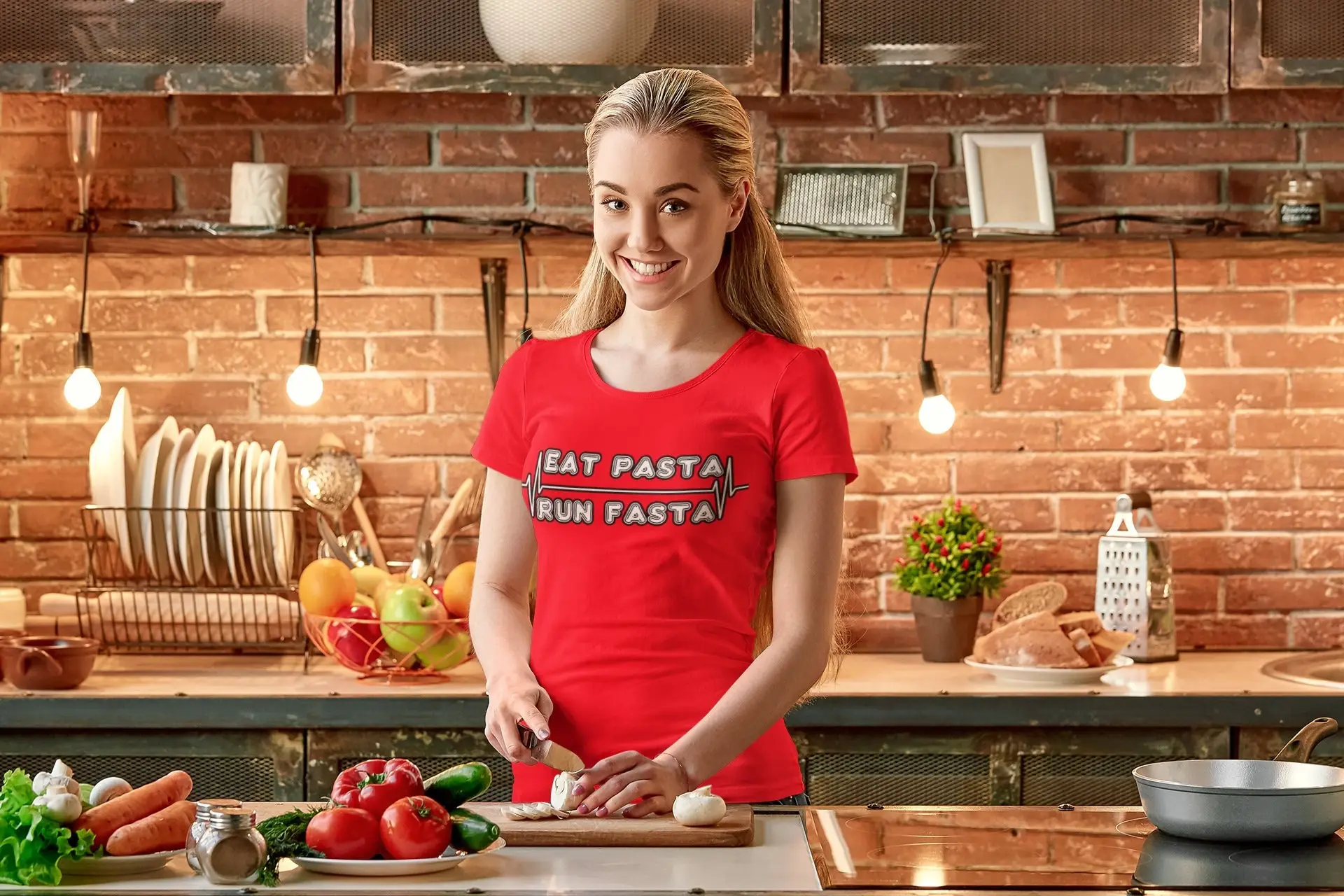 Eat Pasta Run Fasta Ladies Fit Cool Kitchen Fitness Runner Funny Food Gym Eye Catching T Shirt Top