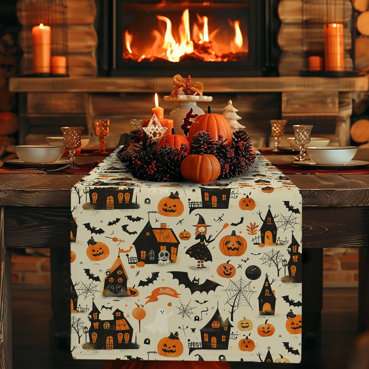 Halloween Cartoon Pumpkin Haunted House Table Runner Home Wedding Centerpieces Decoration Party Table Runners Dining Long Cloth