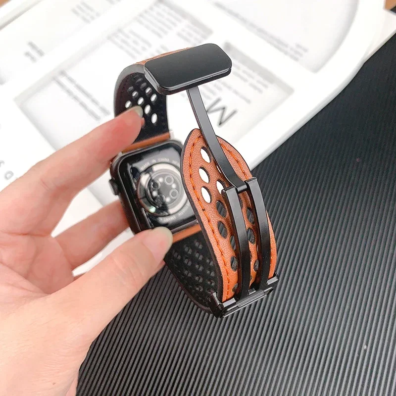 Leather Strap for Apple Watch Band 49mm 41mm 45mm 44mm 42mm 40MM 38MM Magnetic Bracelet for IWatch Ultra 2 Series 9 8 7 6 5 4 SE