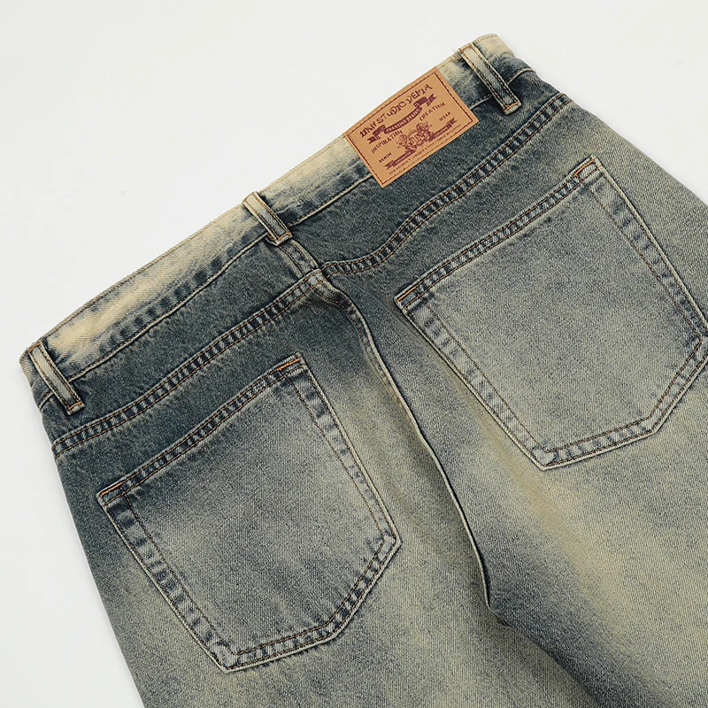 UPRAKF Streetwear Faded Blue Jeans Pocket Denim Pants Pantalones Streetwear Basic High Street Distressed Casual