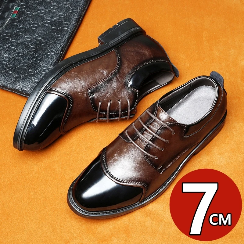 

Men's Elevator Shoes 7CM Men Inner Height Increasing Oxfords Leather Shoes Man Business Heighten Invisible Wedding Shoes