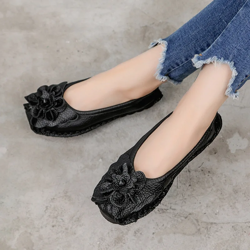 High Quality Genuine Leather Flats Woman Spring Shoes 2021 Super Designer Flats Women Flower Ladies Casual Shoes Female Loafers