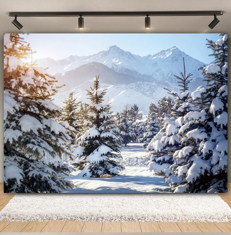 Winter Snow Scene Christmas Photography Backdrop Snowflake Mountain Forest Natural Scenery Baby Portrait Backgound Photo Studio