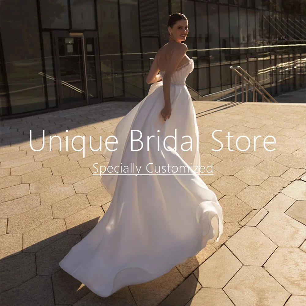 Abito da sposa classico personalizzato Fuest Sweetheart A-Line drappeggiato Abiti da sposa eleganti Abito da sposa romantico con cerniera senza schienale