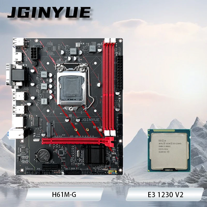 JGINYUE H61M-G Motherboard Combo E3 1230 V2 4Cores 8Threads MAX 16GB DDR3 RAM Kit Desktop PC office Video MOBO