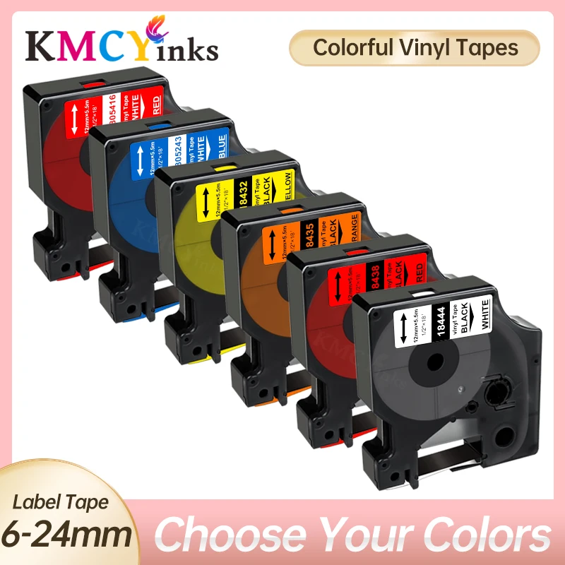 

KMCYinks 9mm 12mm Vinyl Label Tape For Dymo Rhino Tape Labeling Machine 18444 18443 18432 for Dymo Labeller Rhino 4200 5000