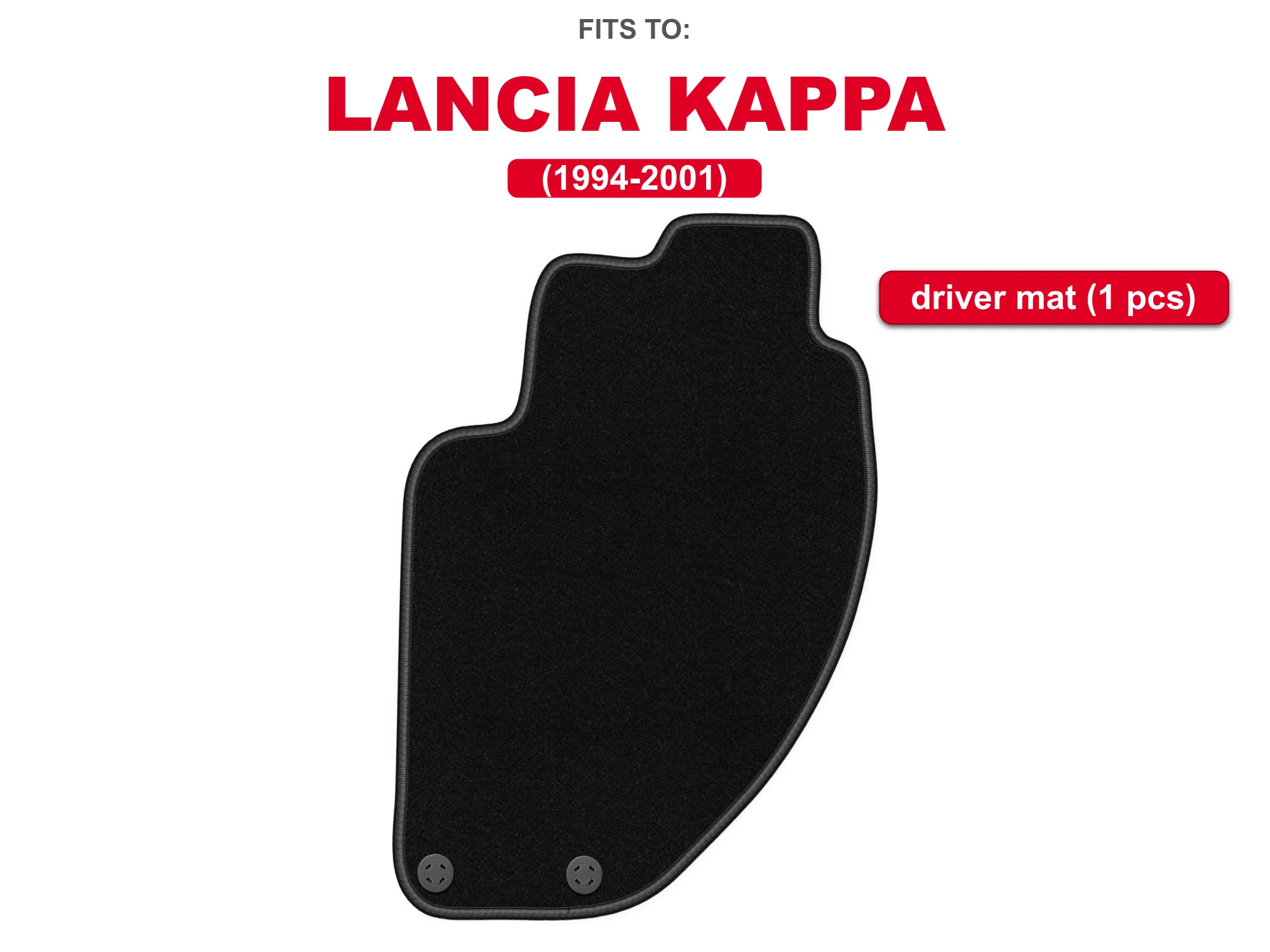 Zwarte velours bestuurdersvloermat voor: Lancia Kappa 1994–2001 coupé, autovloermat, 1 stuk voor de bestuurderszijde, op maat gemaakt