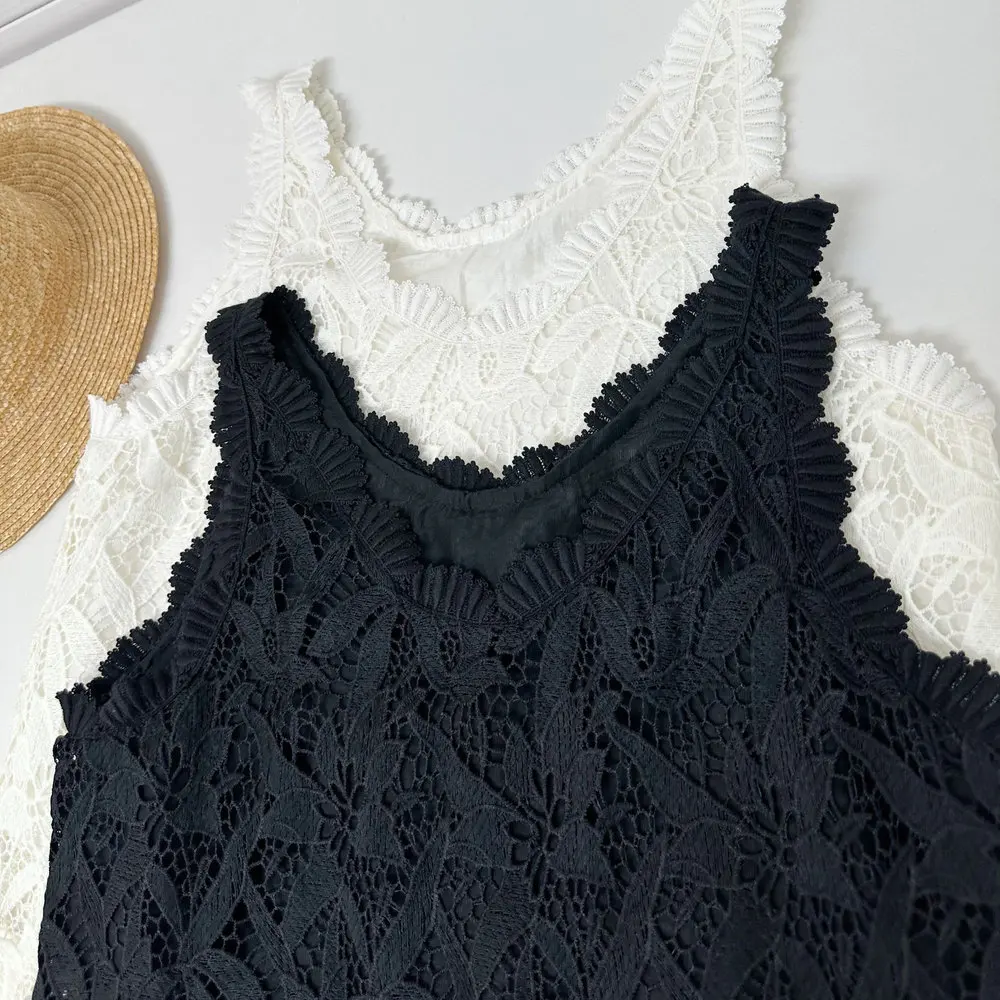 

MICOAT Exquisite Heavy Embroidery Lace Hollow out V-Ne Strap Vest Women's Summer Faion Straight Cut Single Piece
