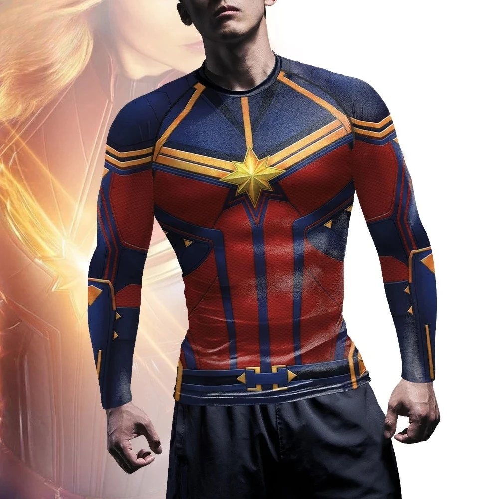 

Red & Blue Graphic Compression Top - Short/Long Sleeve Options & Form-Fitting Design, Athletic Shirt for Workout & Casual Wear