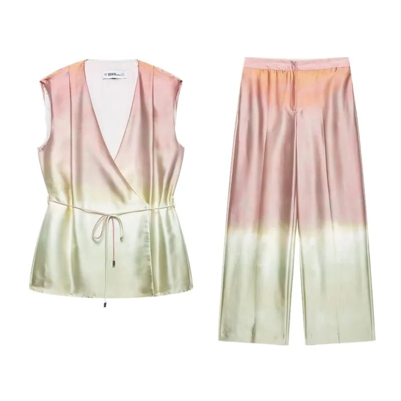 Neues Sommer-2025, Damen-Top und Hose mit Faion-Print, V-Ausschnitt, vielseitiges Ensemble für Kinder im Alter von 25–35 Jahren