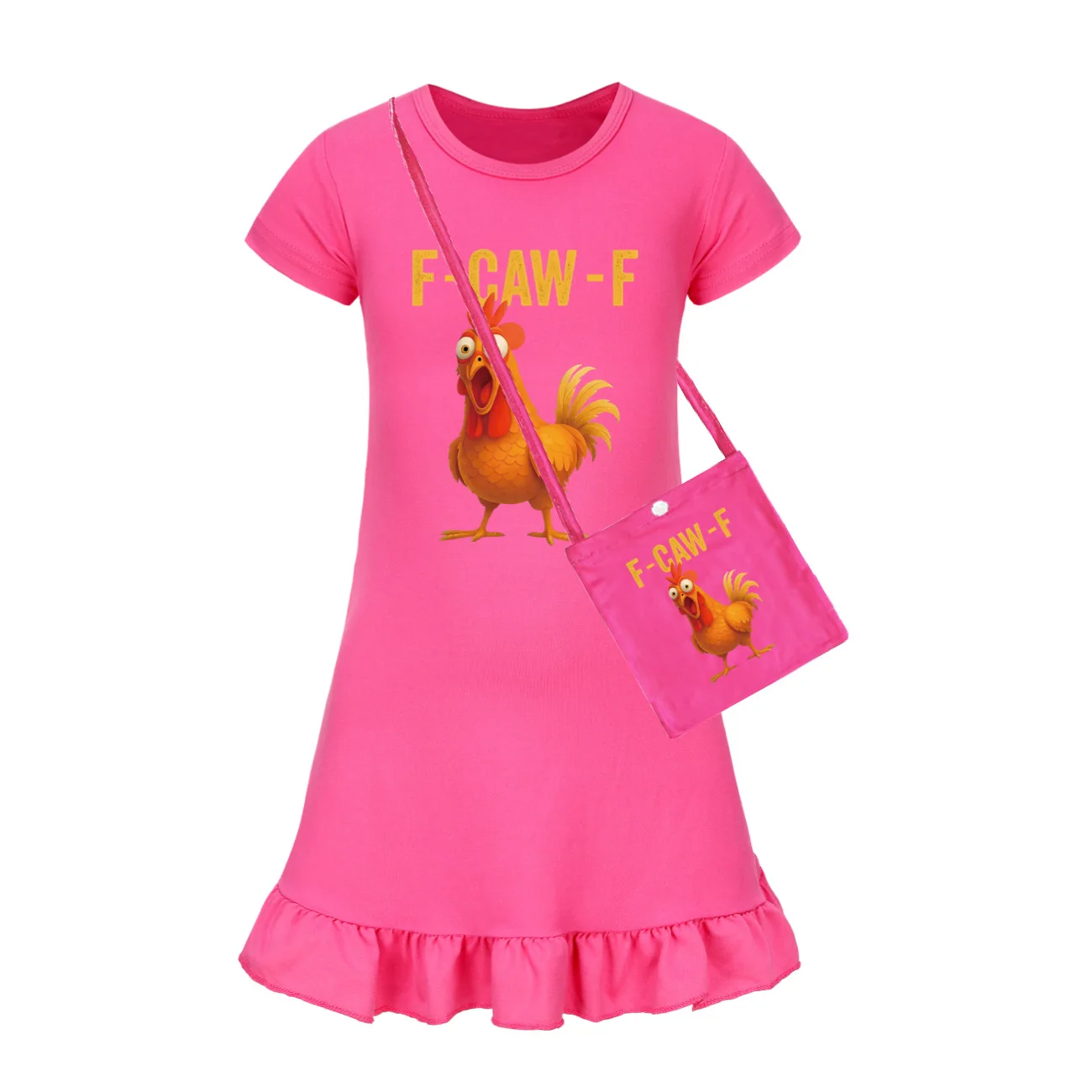 Girls Sleepwear Game Dresses Ice Silk Home Dress F-Caw-F Funny Chicken Big Girls Clothes Children Ruffle Dress Sleepwear5057