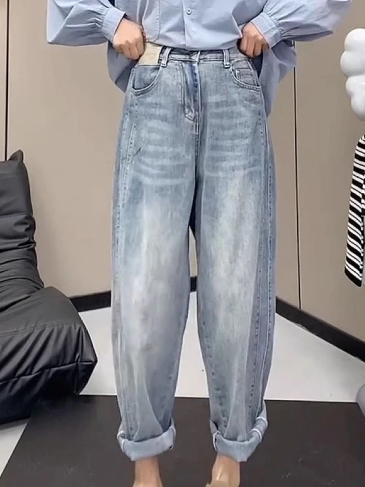 

Женские джинсы с высокой талией в стиле Harlem, эластичные, утягивающие, укороченные (9/10), в стиле Old Dad, скрывающие недостатки фигуры, из стрейч-денима, повседневные, летние