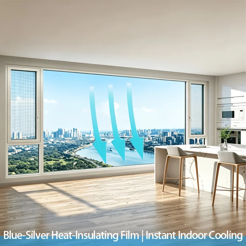 1 Sheet One Way Mirror Privacy Window Film Sun Block Heat Control Anti Glare Static Cling Removable for Home Office Glass