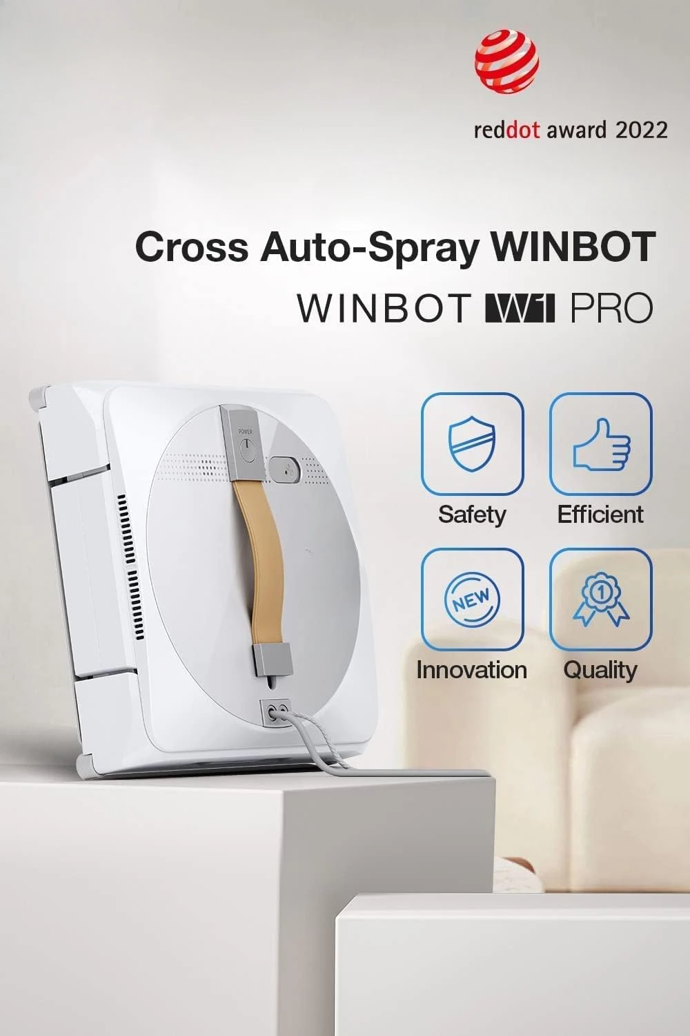 Winbot W1 Pro Window Cleaning Robot, Intelligent Cleaning with Dual Cross Water Spray Technology, Win SLAM 3.0 Path Plan