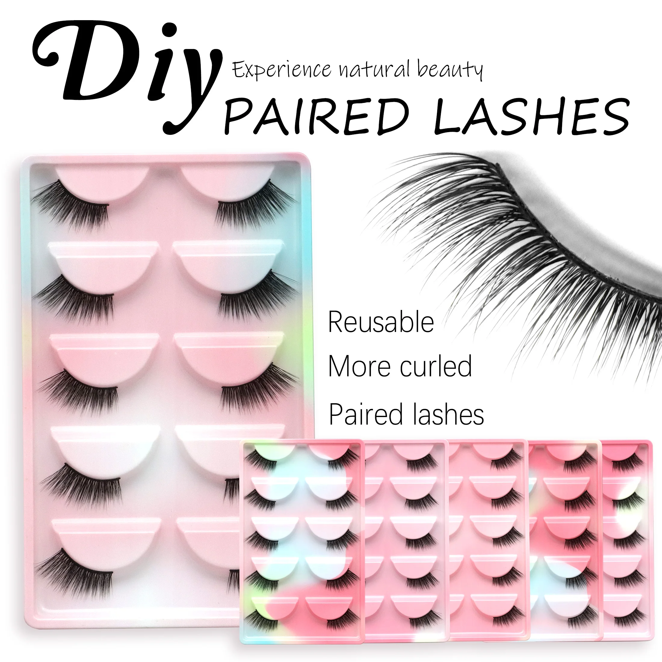 5 أزواج من الرموش الصناعية الطبيعية رقيقة الفرقة يدوية الصنع قصيرة أخف رمش موضة Wispy تمديد أدوات ماكياج الطرف #1