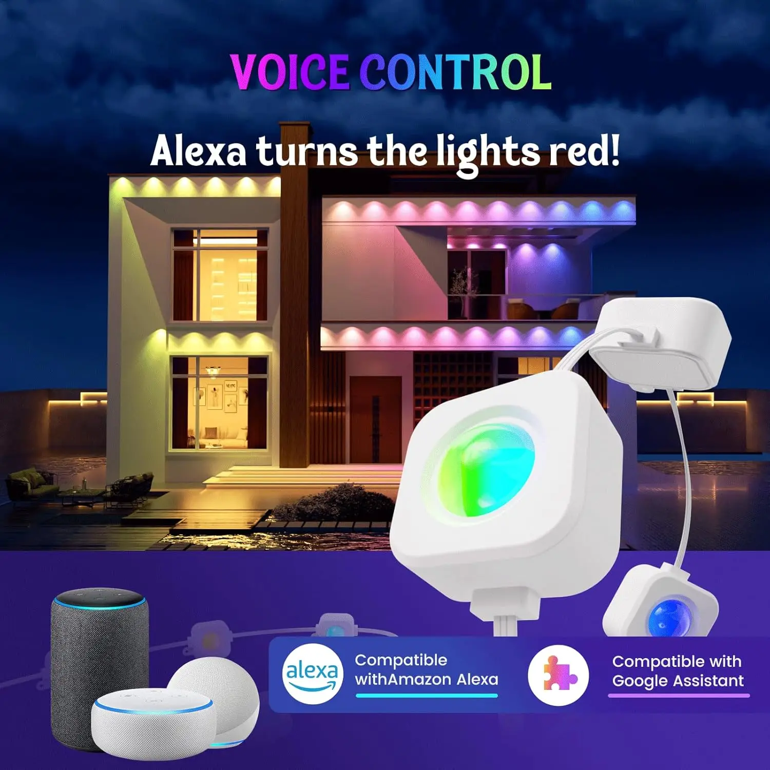 300FT 180LEDs Permanent Outdoor Eave LED Lights Compatible with Google/Alexa RGB String Lights Suitable Christmas Holiday Party