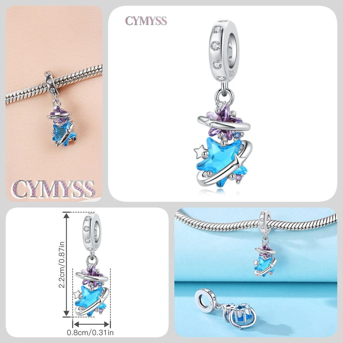 925 Sterling Silber Stern Niedlicher Mond Schlafmützen-Anhänger Charms Passend für Halskette Armband DIY Schmuck Perfektes Party-Geschenk-Accessoire – Detail 7
