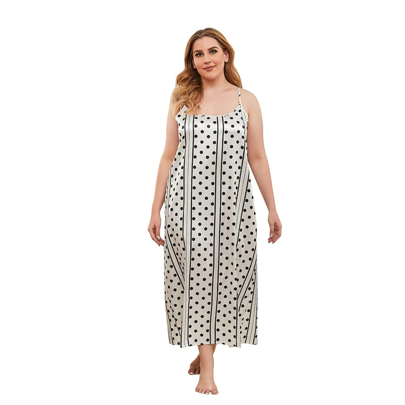 

New color ding halter dress large size imitation silk MIDI white polka dot sleeveless loose waist