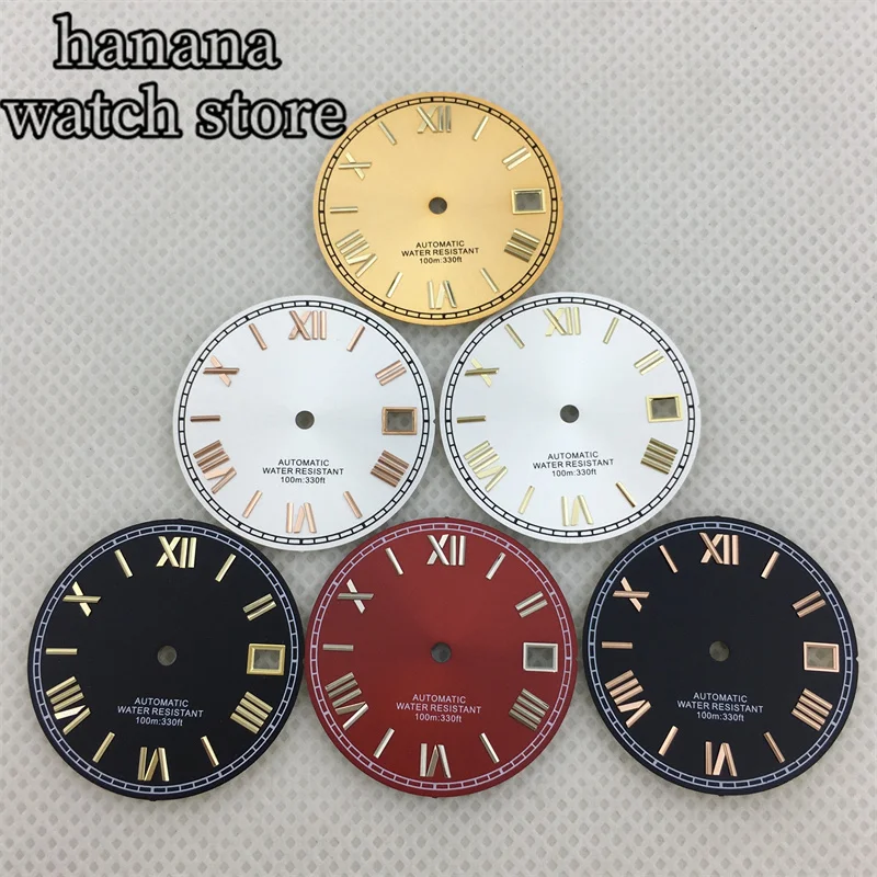 BLIGER 29mm Aseptic dial Black White Red Gold dial fits NH35 movement 38mm 39mm 40mm case 3 Clock 3.8 Clock Crown