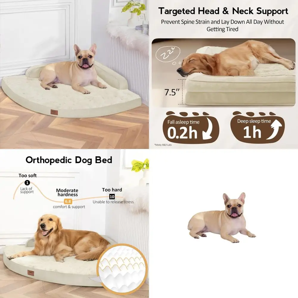 

Large Orthopedic Dog Bed with Removable Cover for Medium to Large Dogs - Beige, Waterproof and Non-Slip