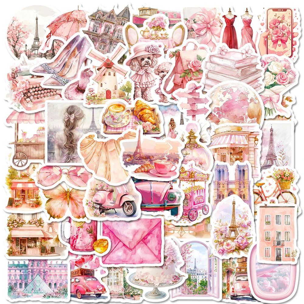 

10/30/50pcs Retro Pink Paris Graffiti Stickers INS Aesthetic Decals Decoration Scrapbooking Laptop Phone Waterproof Sticker Pack