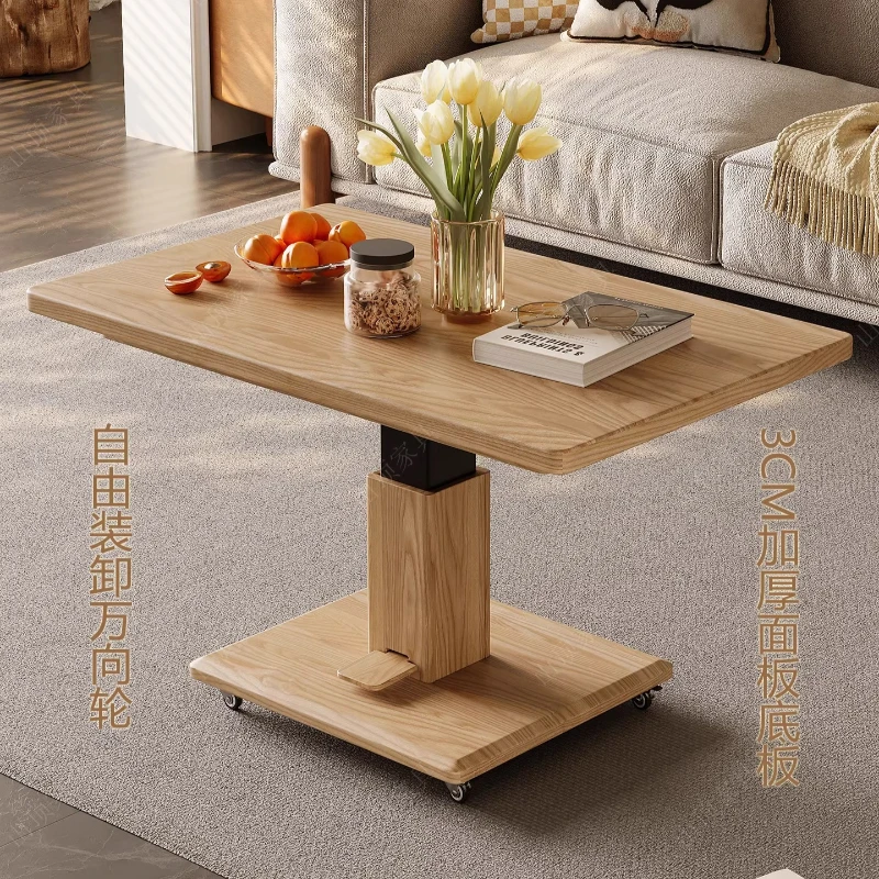 Multipurpose movable solid wood coffee table ash wood lifting dining table household long desk living room large board tea table