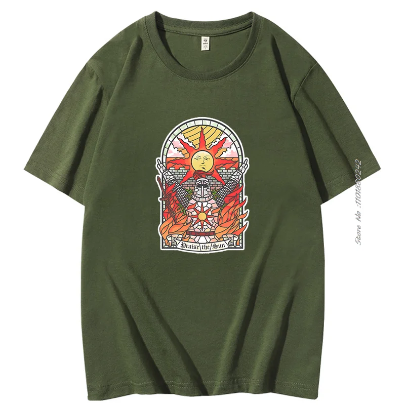 Dark Souls 3 Church Of The Sun Graphic Tshirts Praise The Sun Youth Tees Harajuku Cotton Short Sleeve T-Shirts Mens Clothes