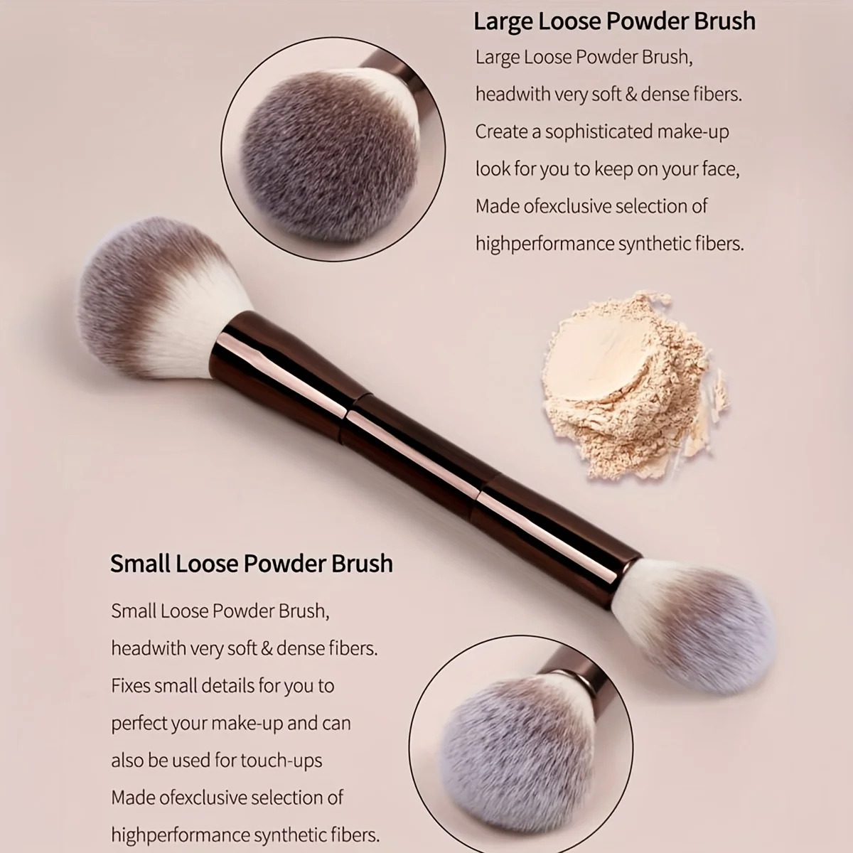 2pcs Professional Double-Ended Face Makeup Brush Set with Tip Powder & Blush Applicator - Soft Nylon Bristles Suitable for Skin