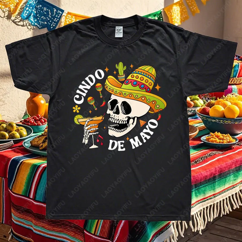 Crâne mexicain graphique t-shirt femme Fiesta Squad t-shirt Sombrero chapeau Fiesta fête t-shirt Style traditionnel unisexe couverture en coton