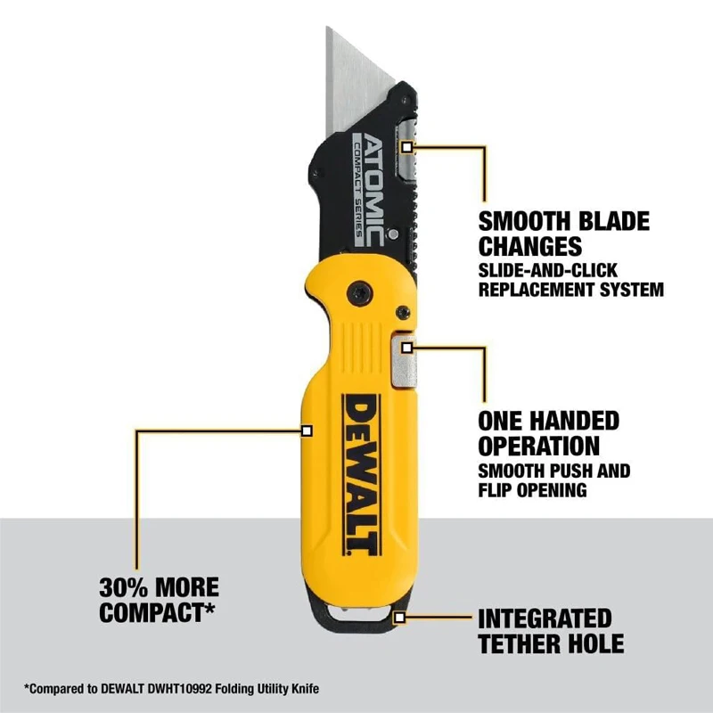 DEWALT DWHT10990 Atomic Compact Flip Folding Utility Knife One-hand Controllable Cutting Hand Tool