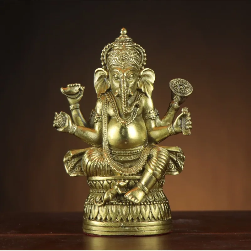 Brass Elephant Nose God Of Wealth Figurine, Thai Style Home Desktop