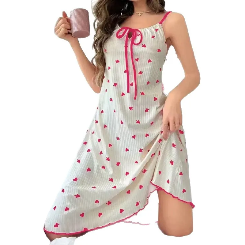 Print Women Sleepwear Mini Length Nightgown Sleeveless Daily Casual Home Wear Shower Spa Lounge Wear Straps Elegant Nightie