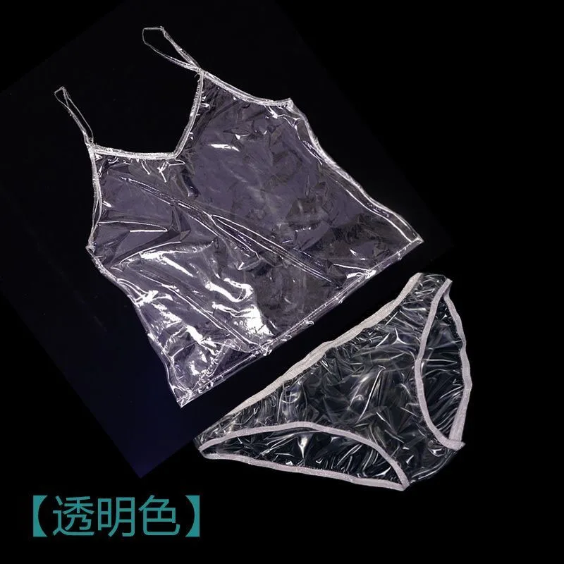 

Men Transparent PVC EPU Plastic Camisole Vest Panties Set Women Soft Gloss Tank Top Couple Erotic Briefs ABDL Waterproof Shorts