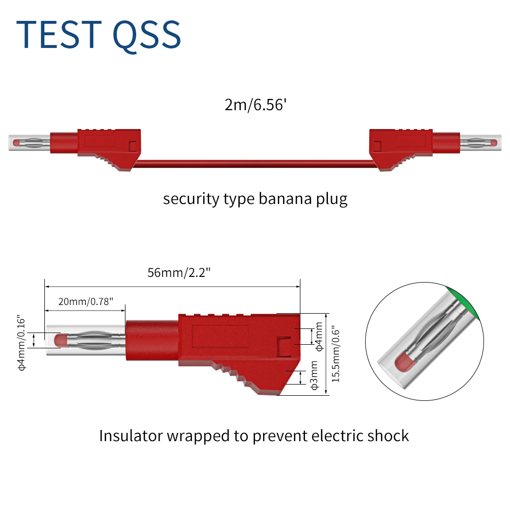 Imagem -03 - Qss-retrátil Multímetro Test Leads Cabo Fio Ferramentas Elétricas Acessórios Dual Milímetros Banana Plug Segurança Q.70022 200cm Pcs