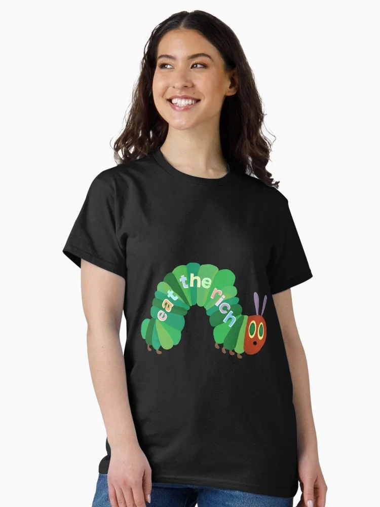 

Eat The Rich Hungry Caterpillar с графическим принтом, летние роскошные брендовые хлопковые мужские и женские футболки с короткими рукавами, уличные футболки