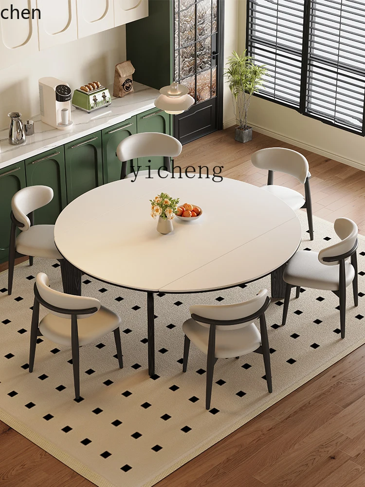 YFY  Expandable Retro Style Solid Wood Vintage Elephant Leg Convertible Round Table Rock Slab Dining Table