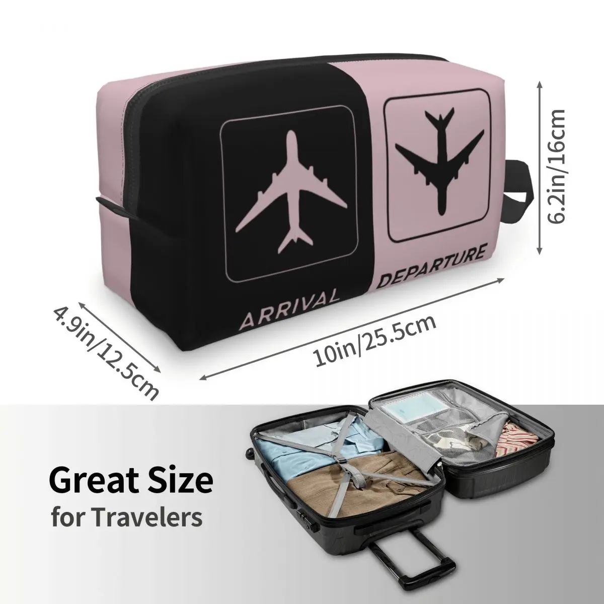 Custom Plane Arrivals And Departures Travel Toiletry Bag Plane Aviation Aviator Airplane Makeup Cosmetic Bag Storage Dopp Kit