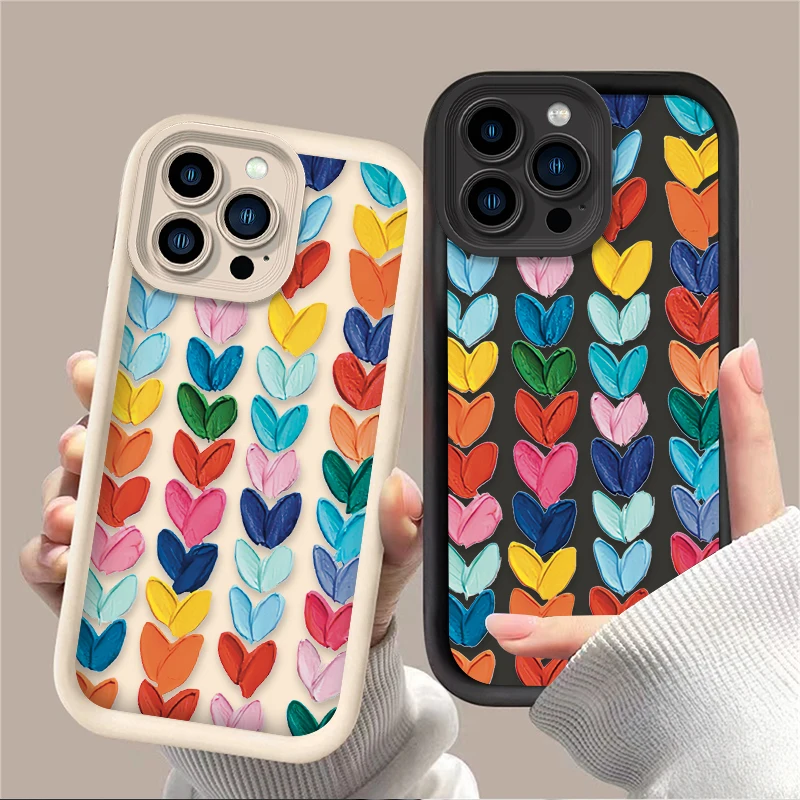 Colorful Graffiti Love Heart Case For iPhone 16 15 14 13 12 11 Pro Max X XS X S Max XR SE 2020 7 8 Plus iphone16 Matte Back Etui