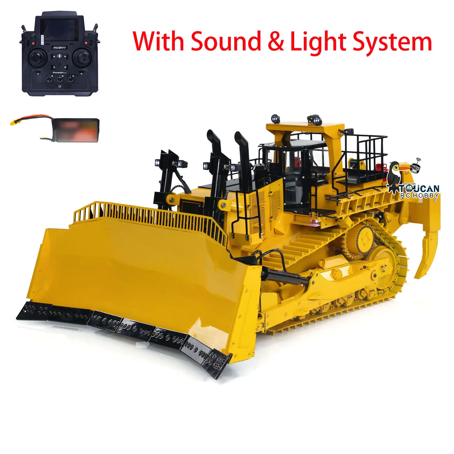 RTR 1/14 RC Hydraulic Metal Dozer D11T PL18EV 3 Rear Plows Electric Ladder Smoking Light Remote Control Bulldozer Model