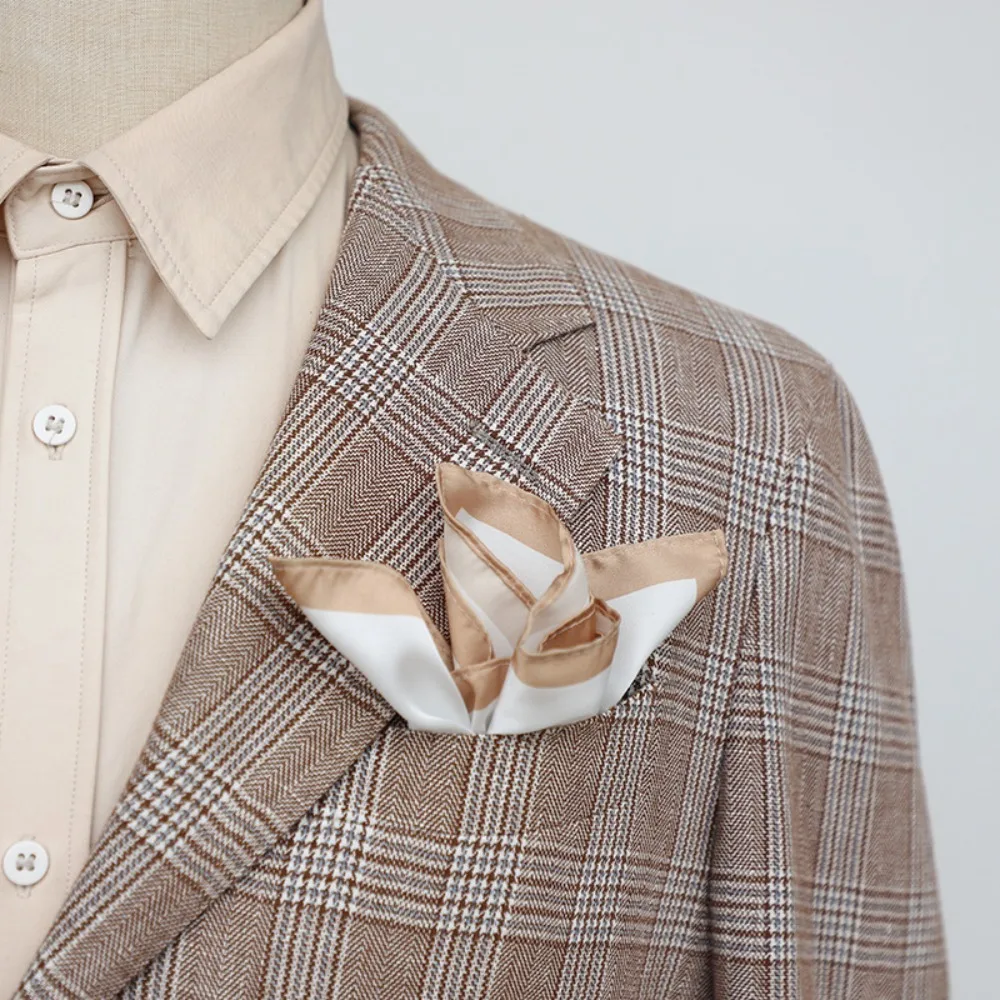 

Headwear Korean Men's Suit Pocket Square Vintage White Business Suit Hanky Color Edge Polyester Chest Towel Handkercher Boys